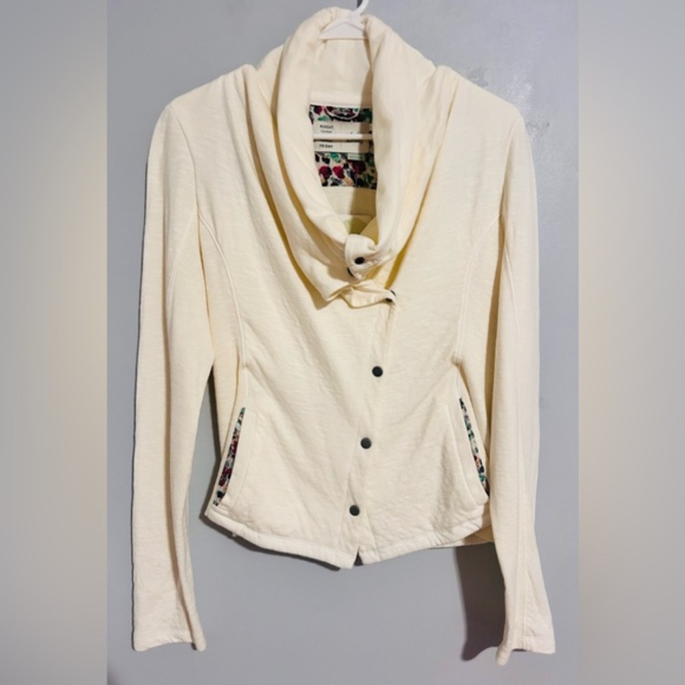 Anthro Saturday Sunday Ivory Snap Cowl Neck Jacket M Cottagecore Boho Soft